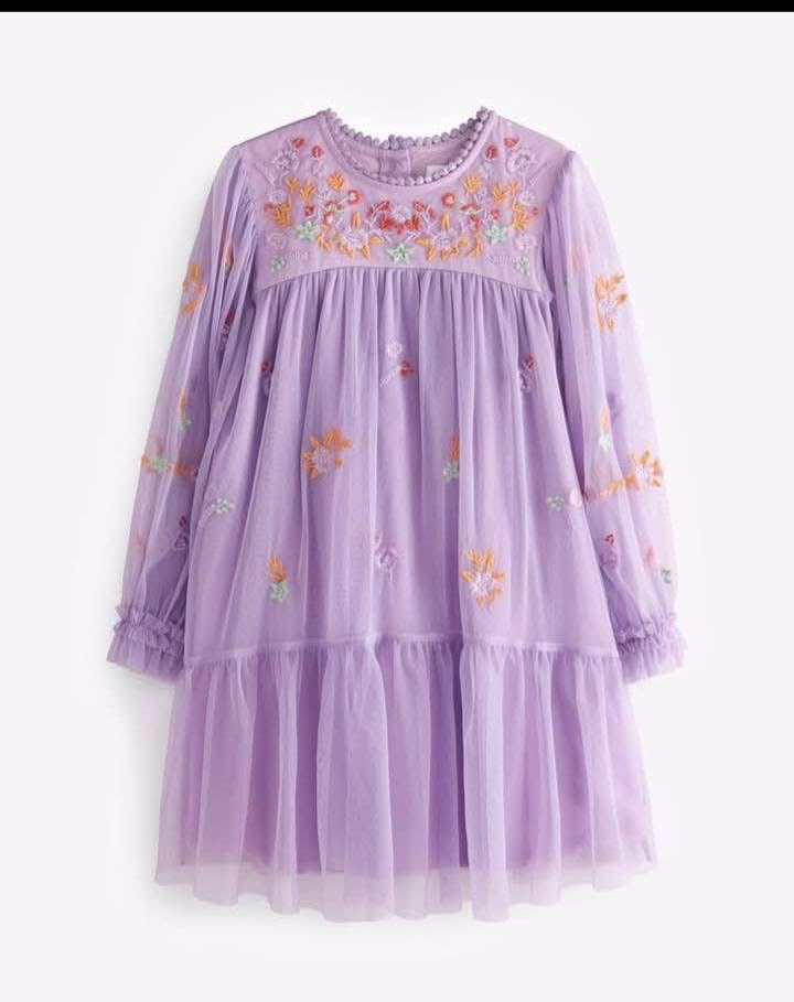 Next Girls Lilac Embroidered Tulle Dress