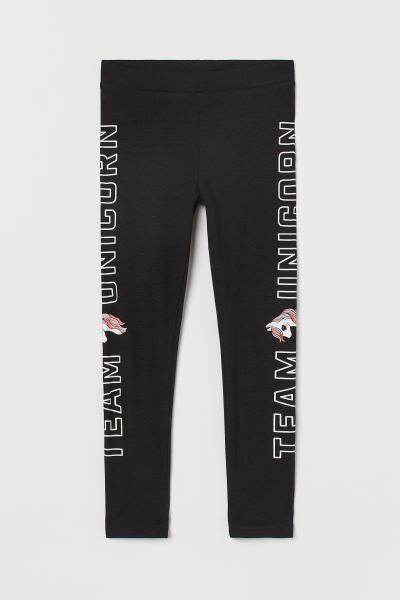 H&M Girls Black Team Unicorn Leggings |