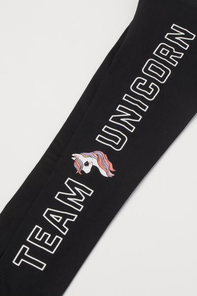 H&M Girls Black Team Unicorn Leggings |