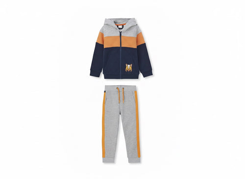 Boys Zip-Up Tracksuit Set – Grey & Navy