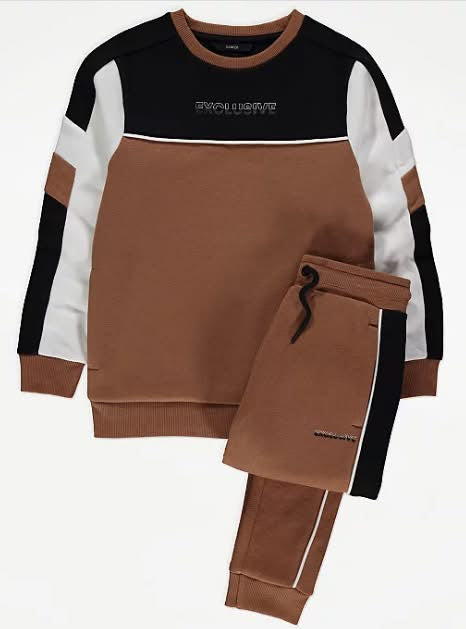 Brown Sweatshirt Set with Contrast Stripes – Kids