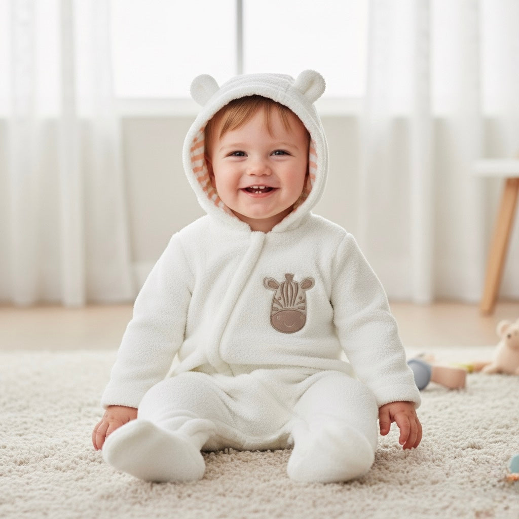 Baby Plush Winter Jumpsuit – Beige / Cream