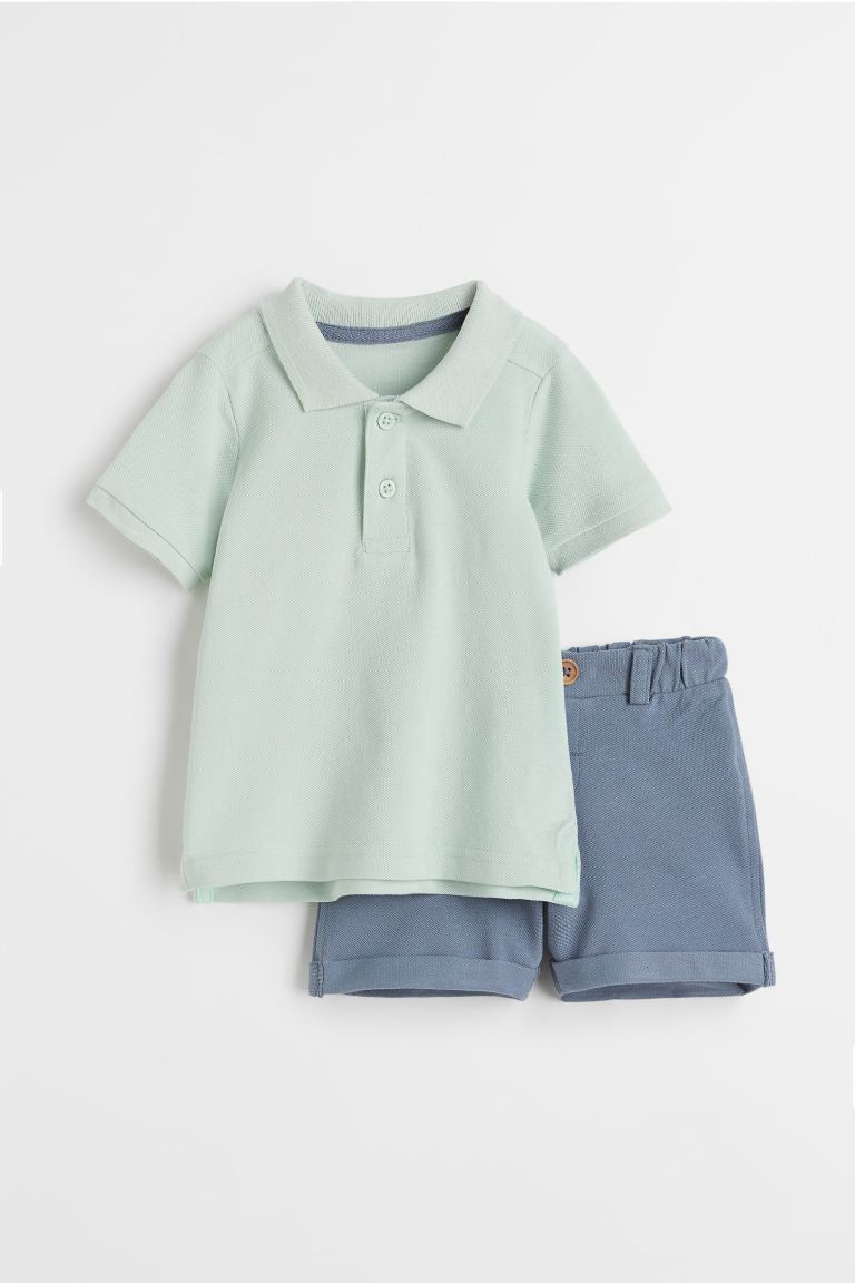 H&M Polo Shirt & Shorts Set – Mint & Blue