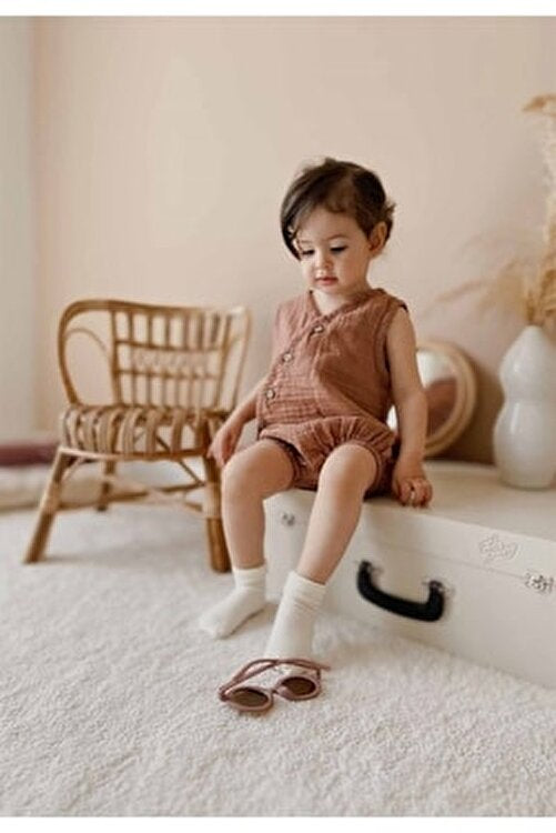 Muslin Button Romper – Dusty Rose