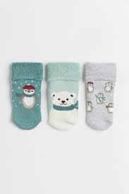 This is a 3-pack of H&M terry socks with a foldover cuff and non-slip protection