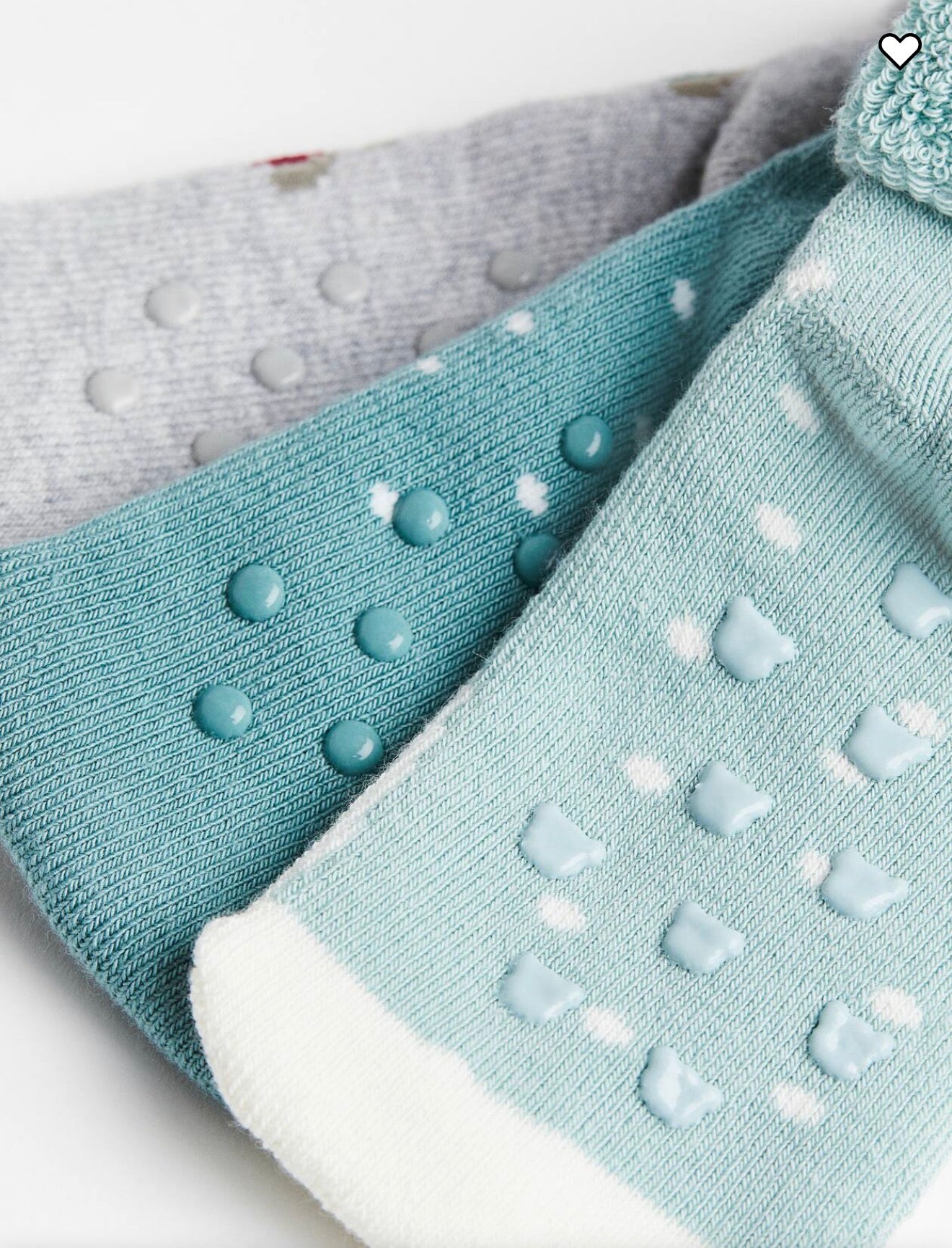 This is a 3-pack of H&M terry socks with a foldover cuff and non-slip protection