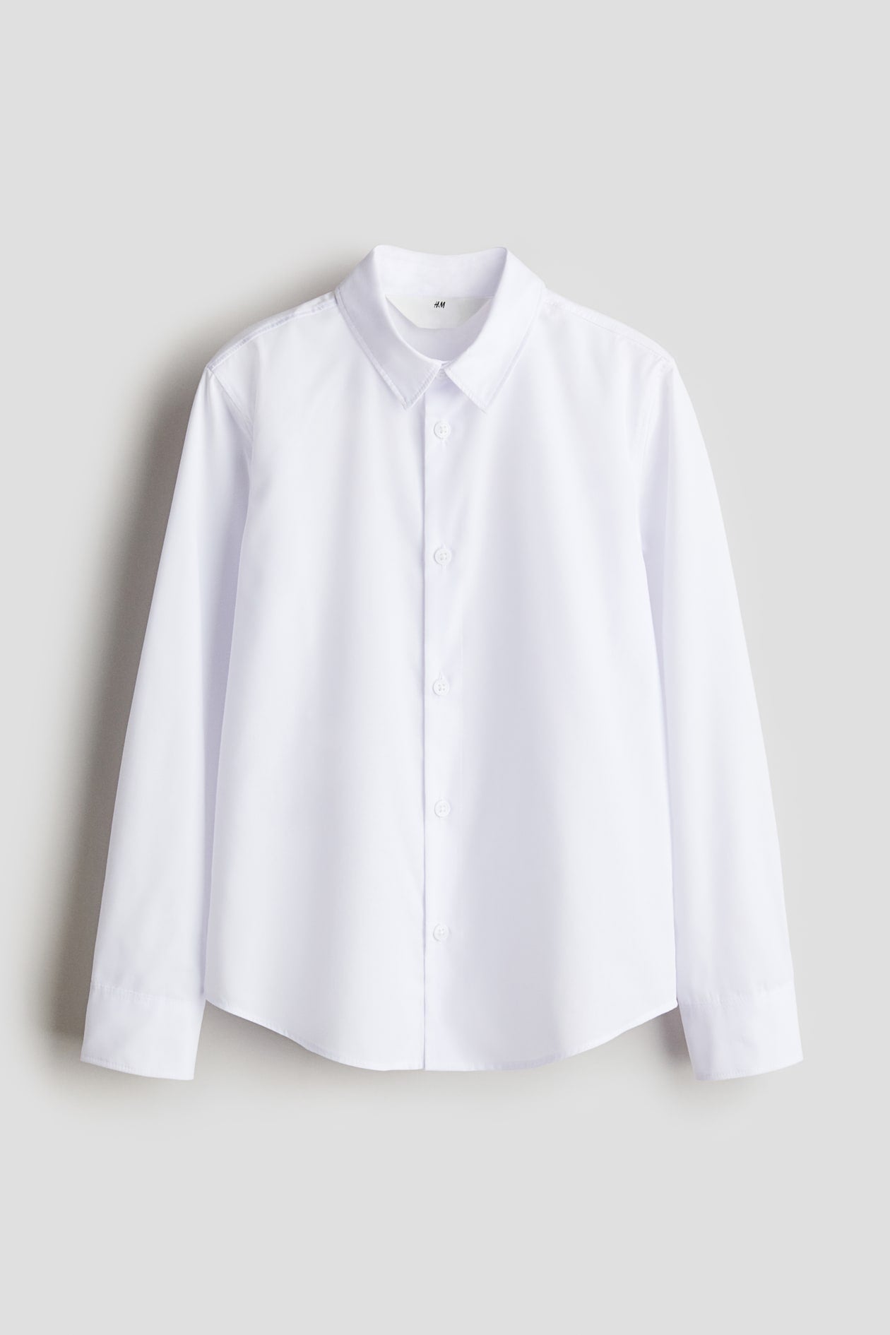 H&M Boys White Easy-Iron Poplin Shirt – Formal Long Sleeve