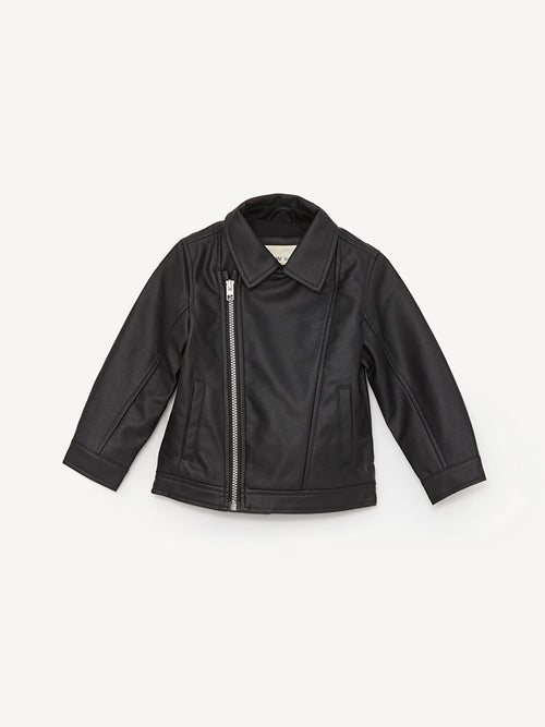 Baby Boys’ Faux Leather Jacket – BlacK