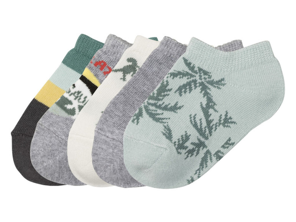 Lupilu Boys Cotton Ankle Socks – 5 Pack | Dino & Tropical Print