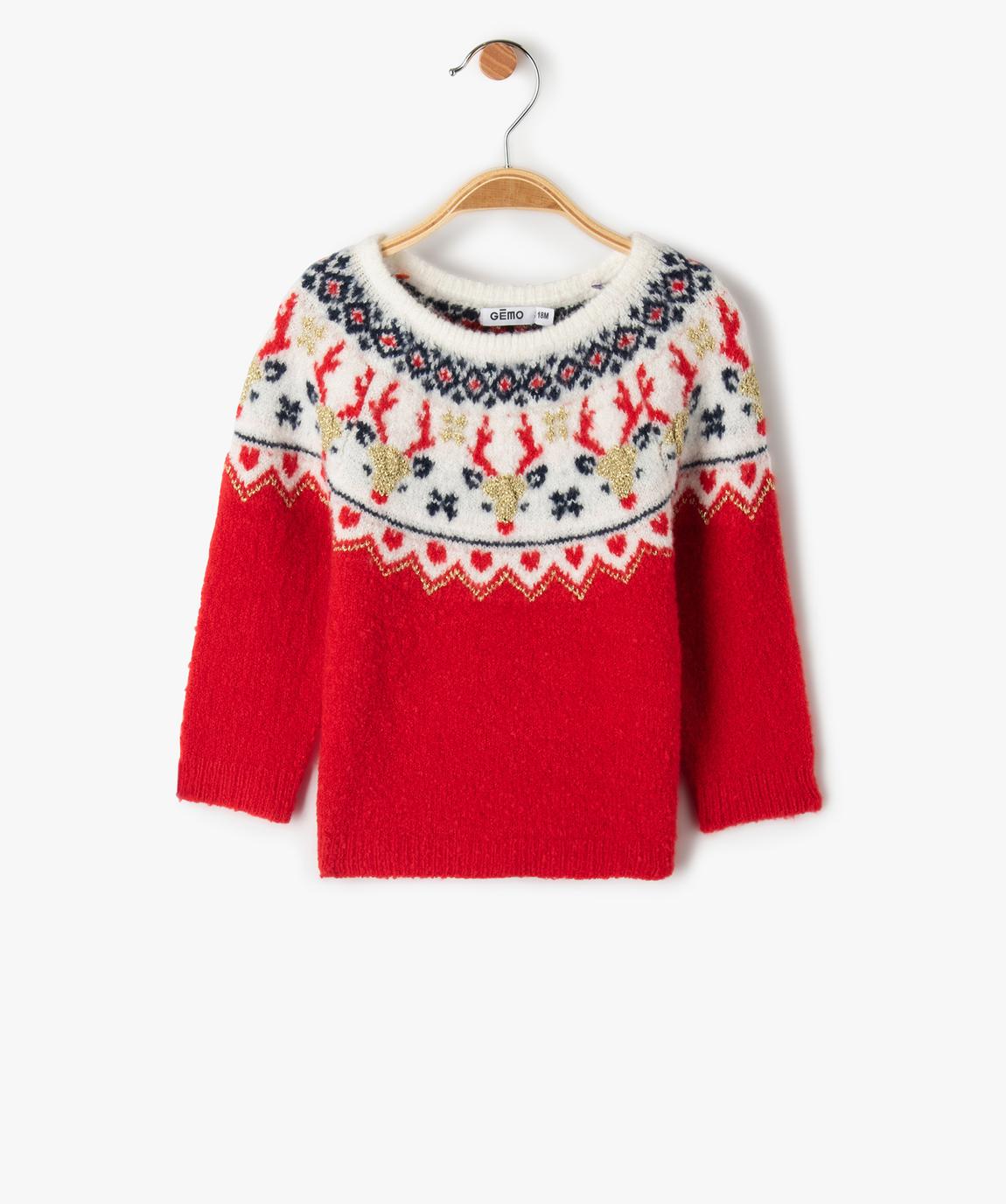 Gémo Girls' Red Reindeer Christmas Knit Sweater