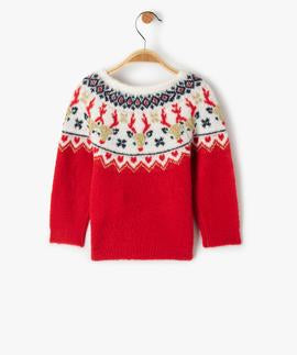 Gémo Girls' Red Reindeer Christmas Knit Sweater