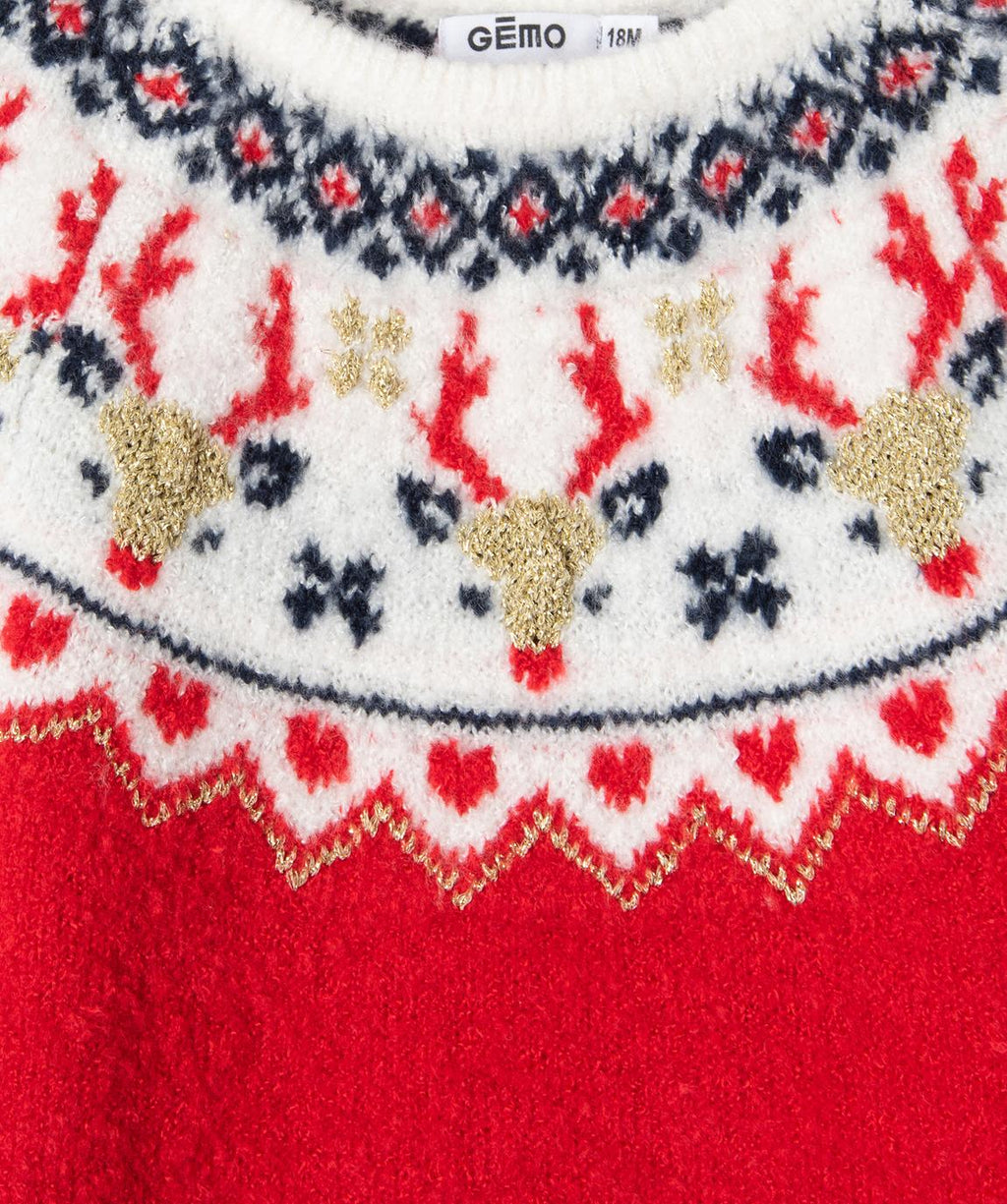 Gémo Girls' Red Reindeer Christmas Knit Sweater