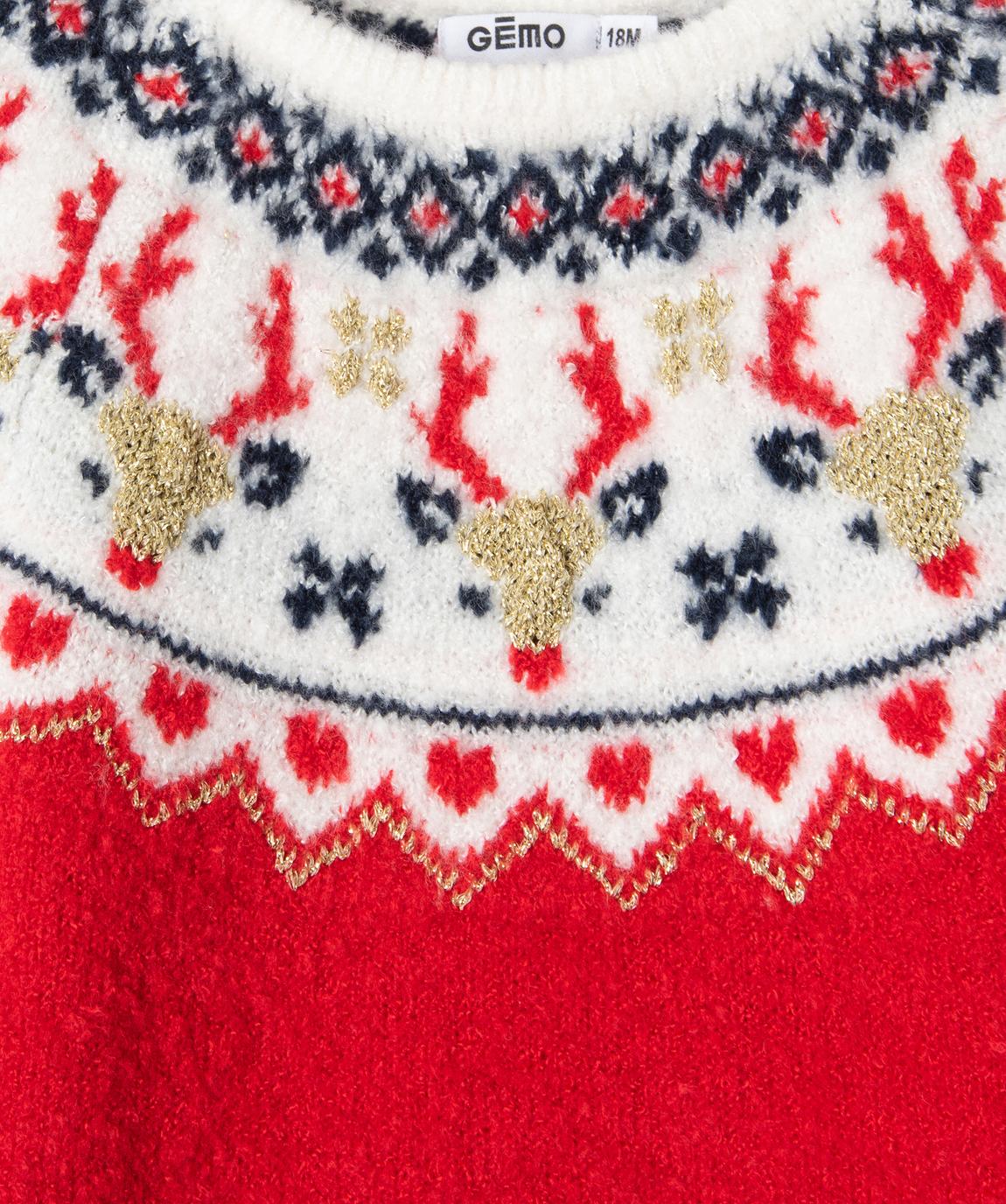 Gémo Girls' Red Reindeer Christmas Knit Sweater