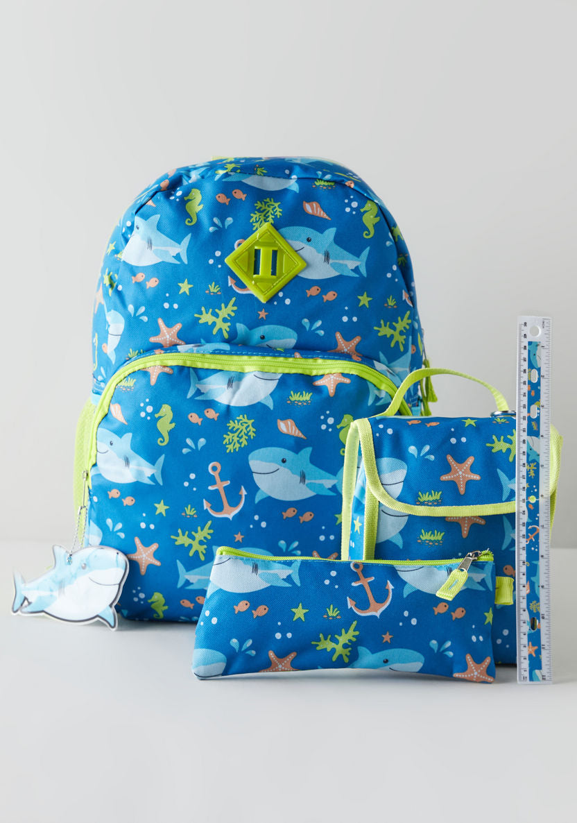 Juniors Shark Print Kids Backpack Set – Blue