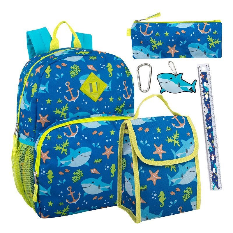 Juniors Shark Print Kids Backpack Set – Blue