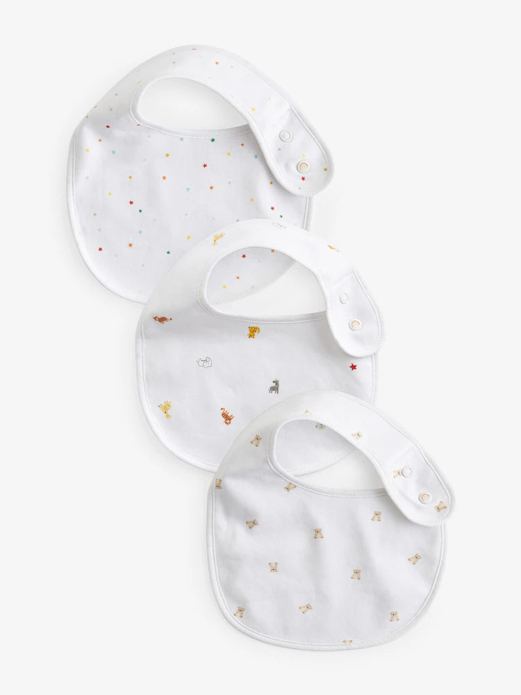 White Animal Baby Bibs – 3 Pack (Cotton)