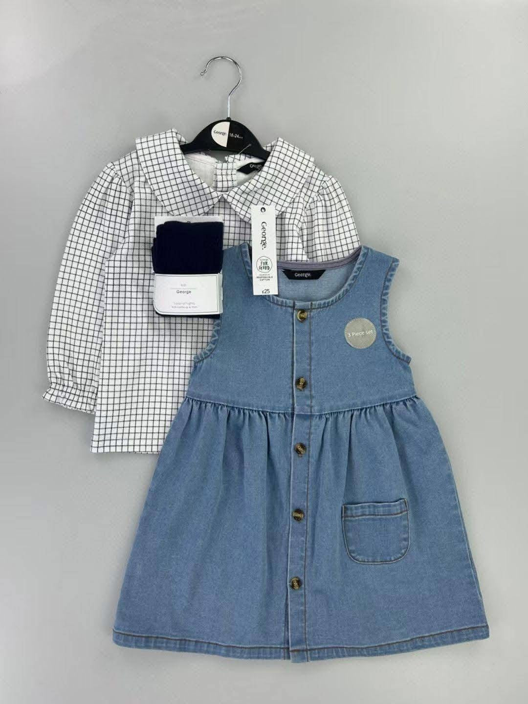 3-Piece Baby Girl Denim Dress Set