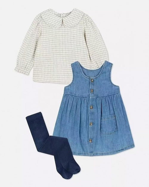 3-Piece Baby Girl Denim Dress Set
