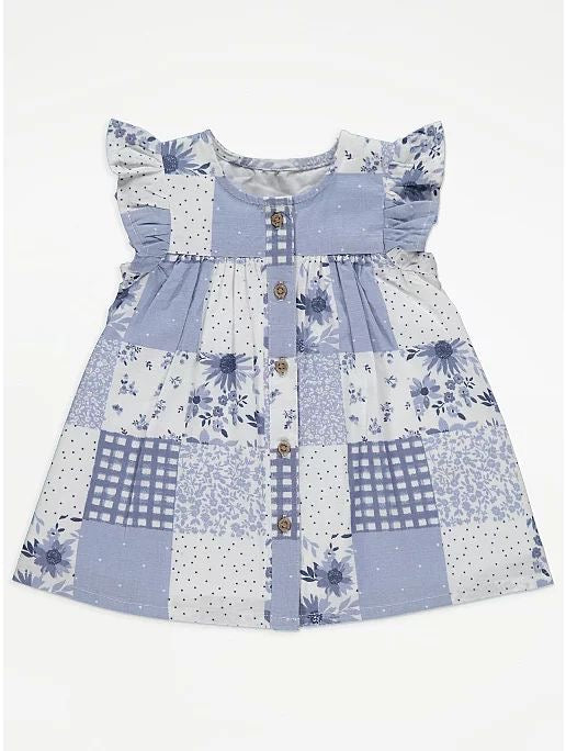 Blue Patchwork Floral Dress – George