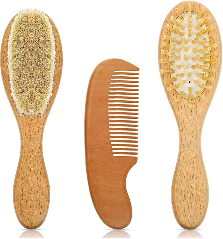 🪵 Baby Wooden Hair Brush & Comb Set (3-Piece)