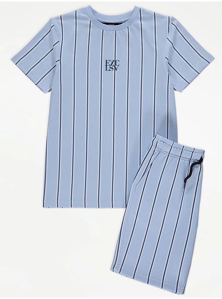 George Kids Blue Striped T-Shirt & Shorts Set