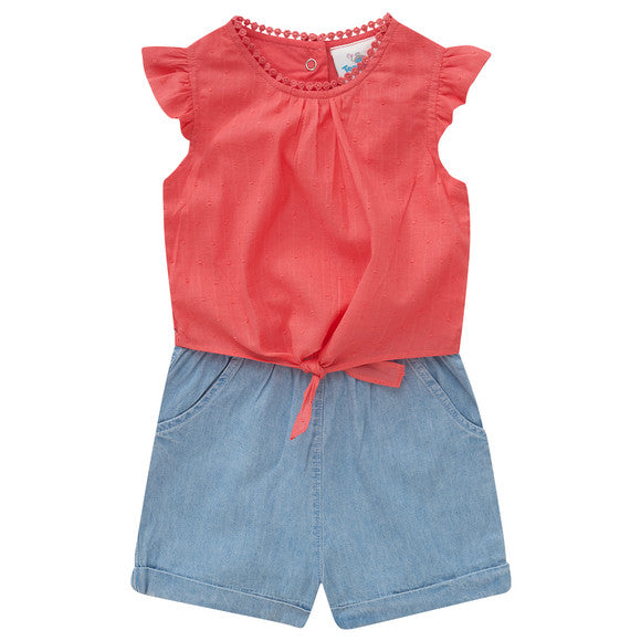 Baby Girl Coral Top & Denim Shorts Set