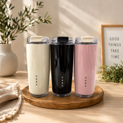SMEG tall tumblers; black and pink available