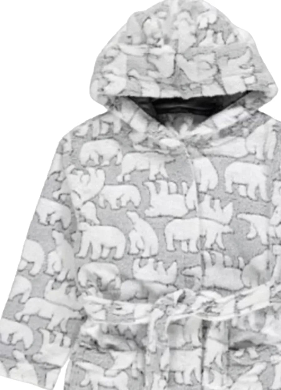 George Polar Bear Print Hooded Dressing Gown – Grey