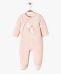 Pink velour pyjamas with glittery lettering for baby girl