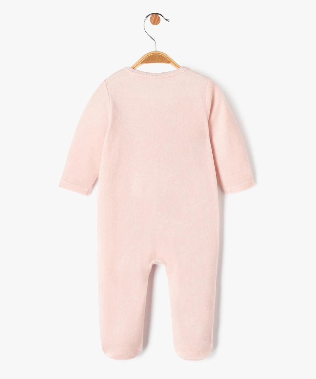 Pink velour pyjamas with glittery lettering for baby girl