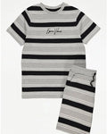 George Kids Striped T-Shirt & Shorts Set – Grey & Black