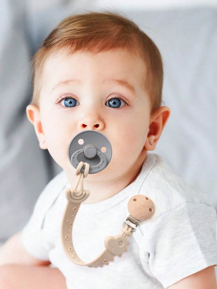 Silicone Pacifier Holder Clip with Wooden Clip – Cute Animal Design