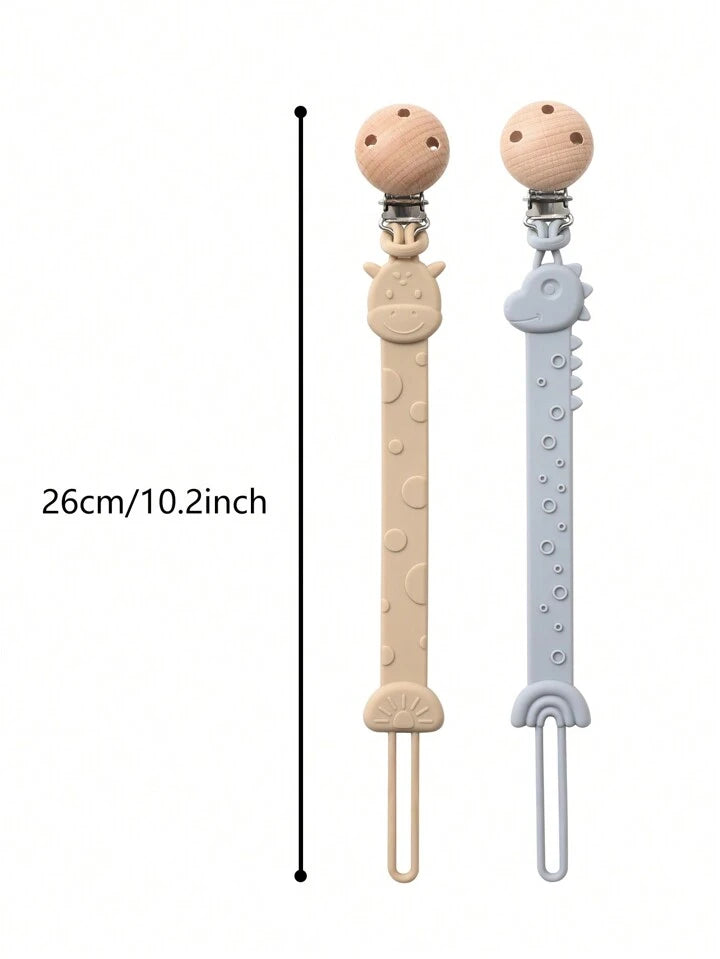 Silicone Pacifier Holder Clip with Wooden Clip – Cute Animal Design