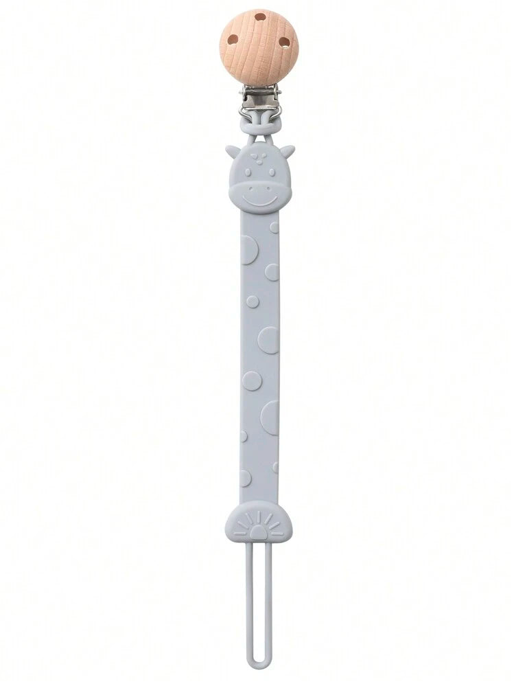Silicone Pacifier Holder Clip with Wooden Clip – Cute Animal Design