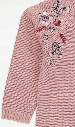 George Girls Floral Knit Sweater Set with Denim Skirt & Tights – 3 Piece Outfit