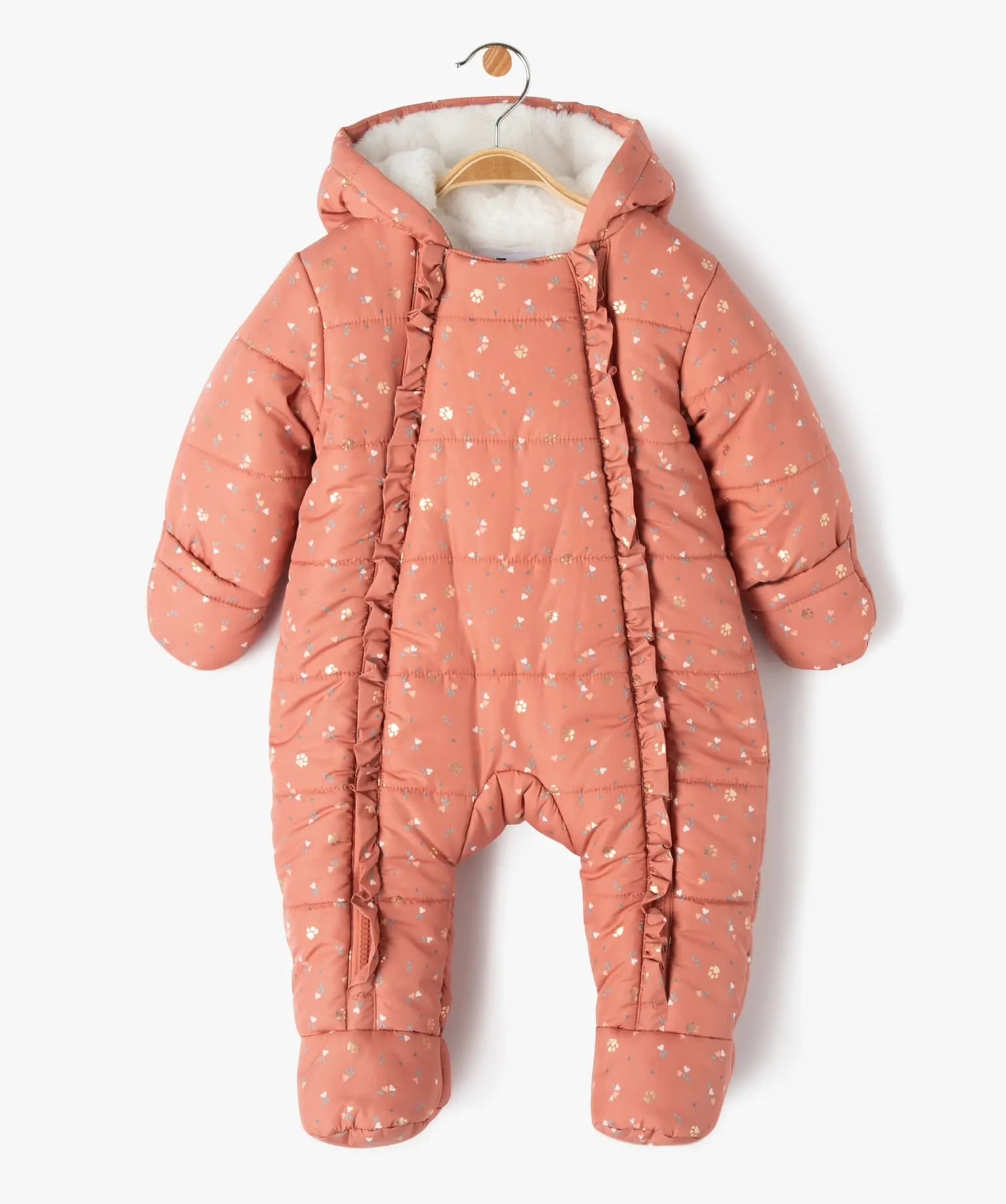 GÉMO Floral Padded Snowsuit with Faux Fur Lining