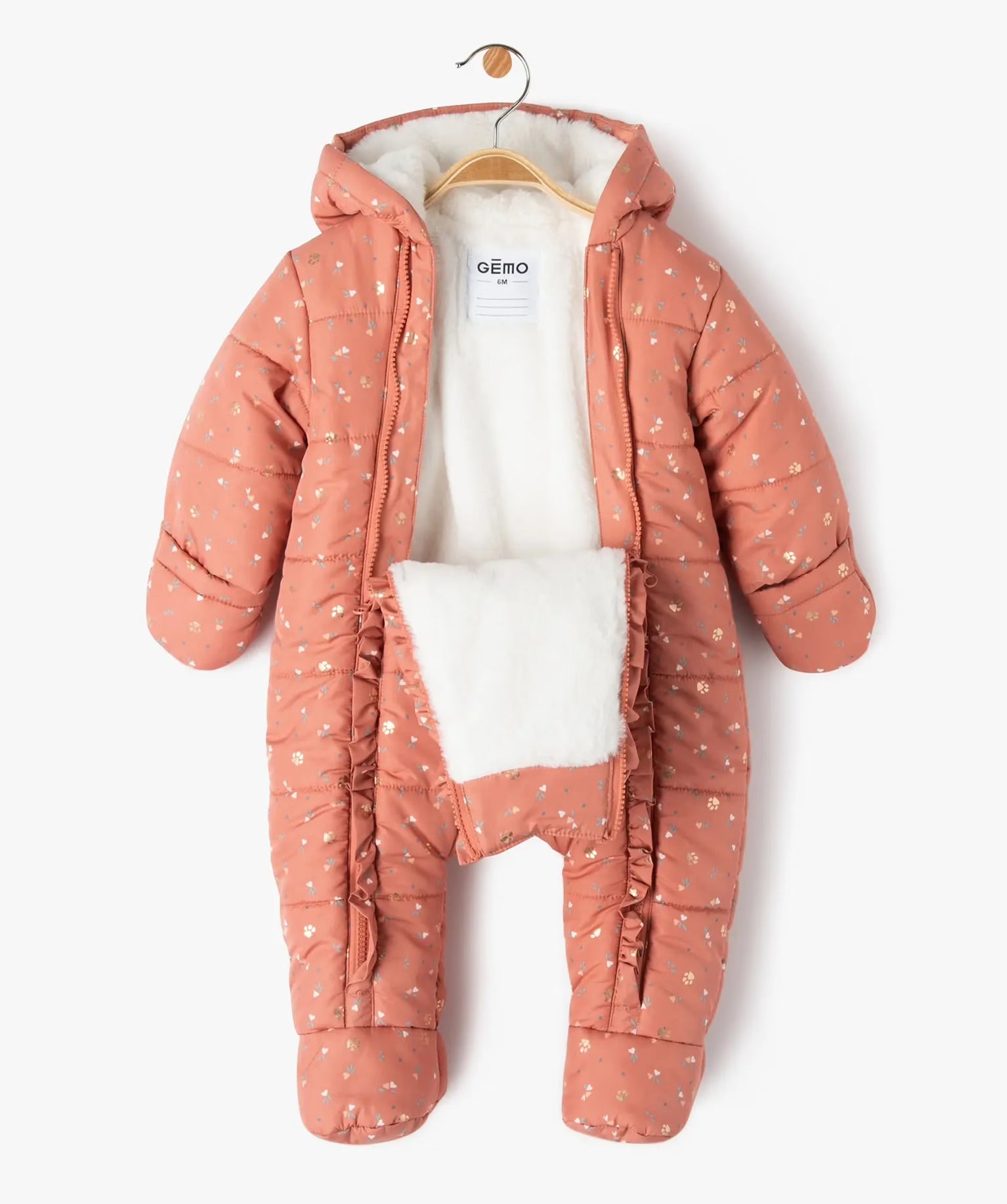 GÉMO Floral Padded Snowsuit with Faux Fur Lining