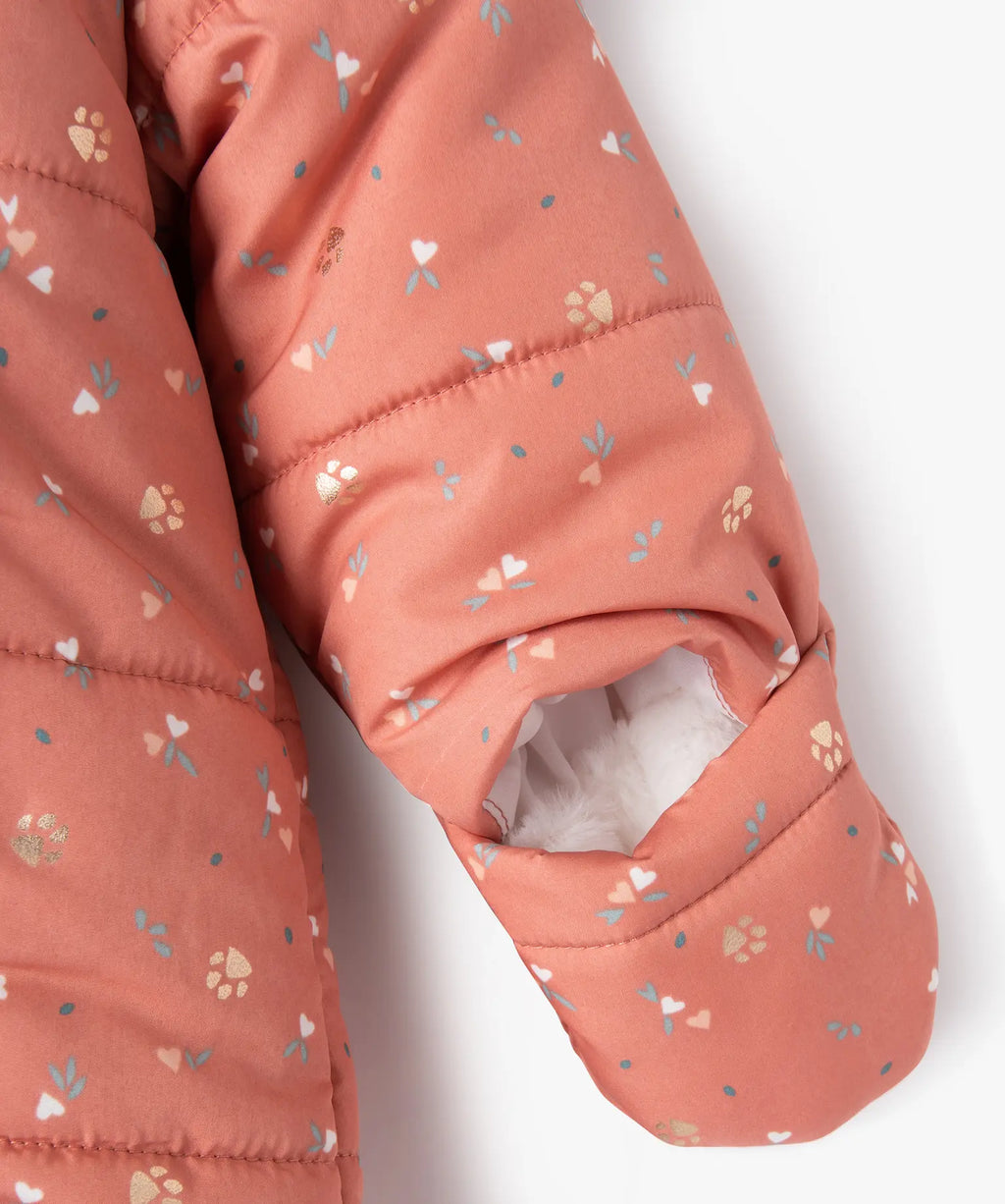 GÉMO Floral Padded Snowsuit with Faux Fur Lining