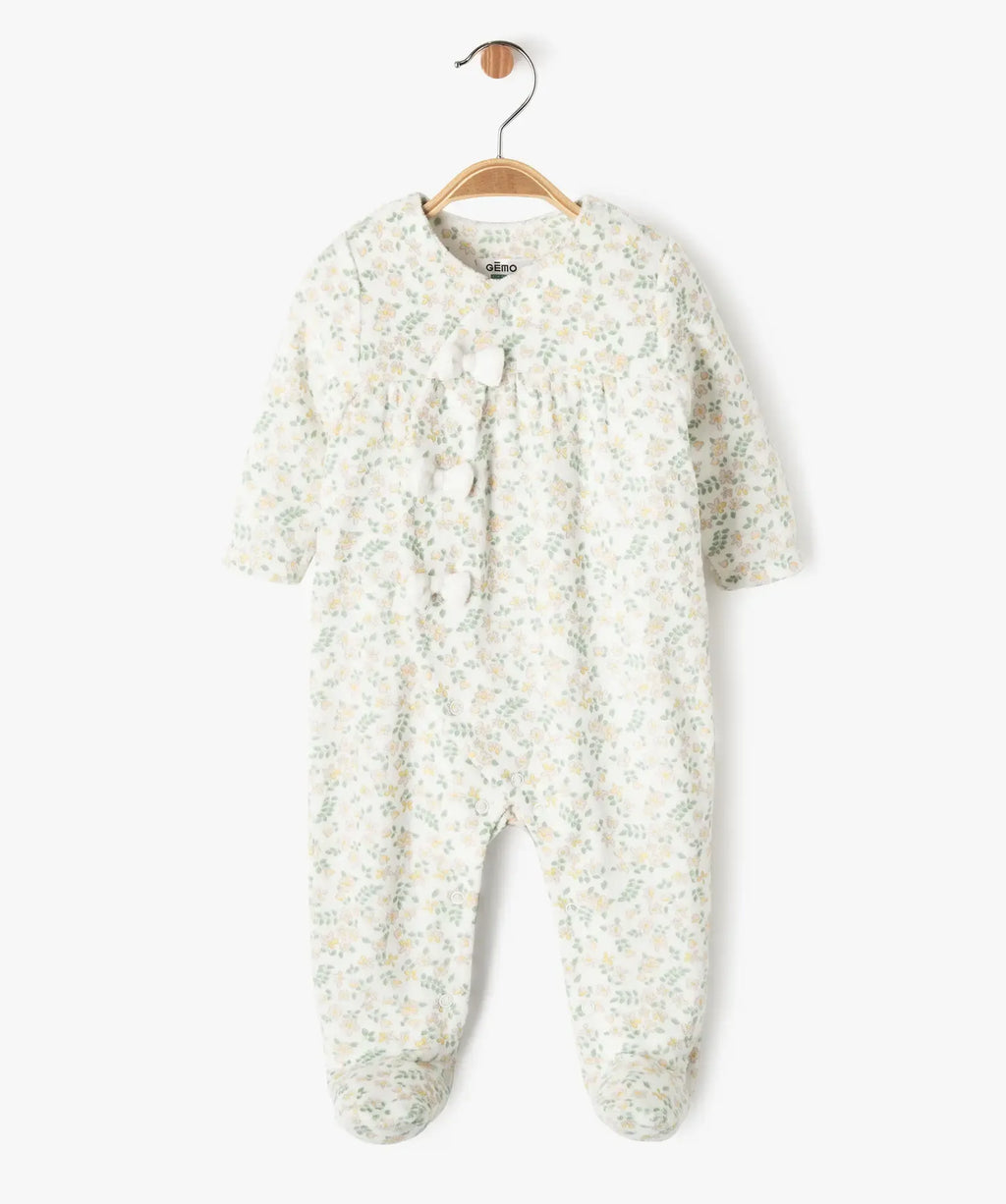 Gémo Baby Floral Footed Sleepsuit with Soft Bow Detail