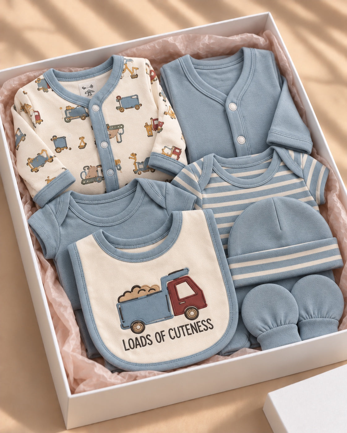 Camille Baby Truck set arranged in a gift box