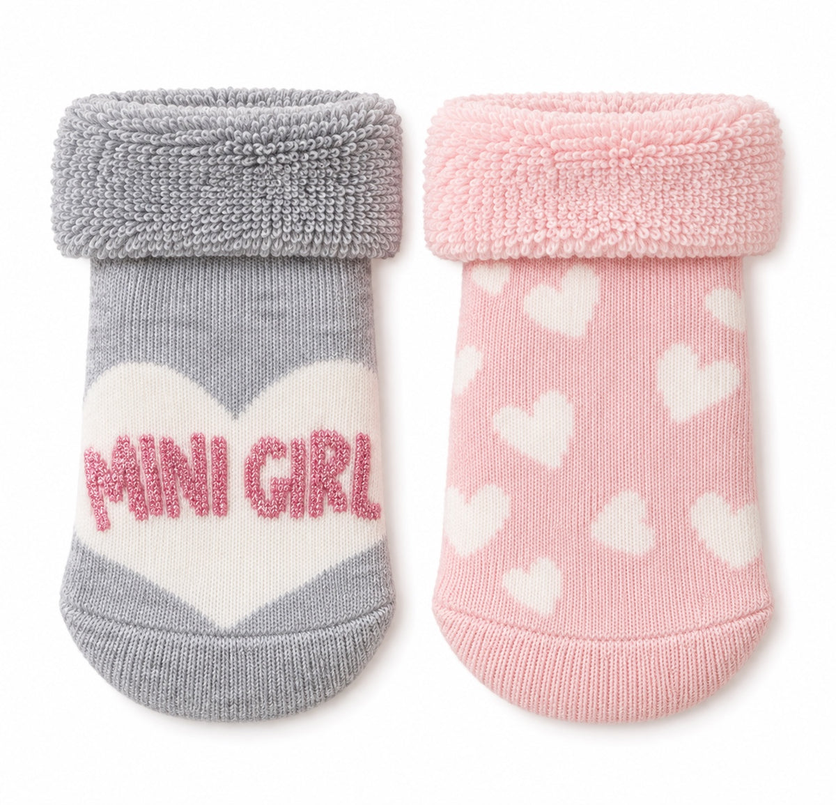 GÉMO mini girl grey and pink heart design socks, size EU 15–17