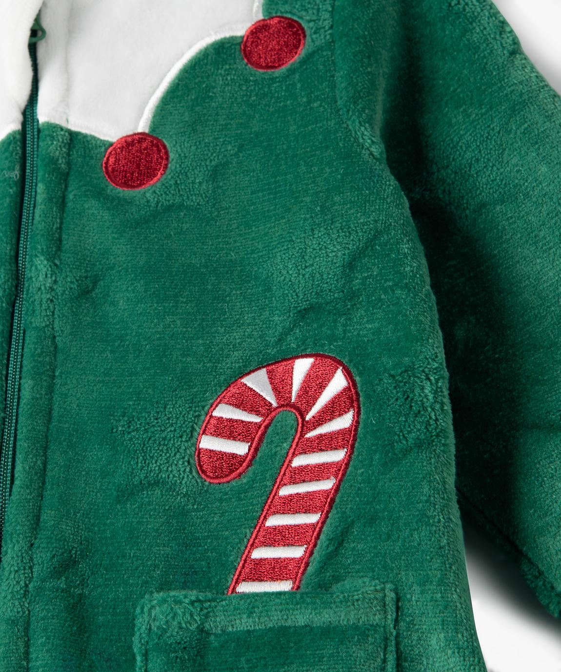 Gémo Baby Christmas Elf Fleece Hooded Romper – Green