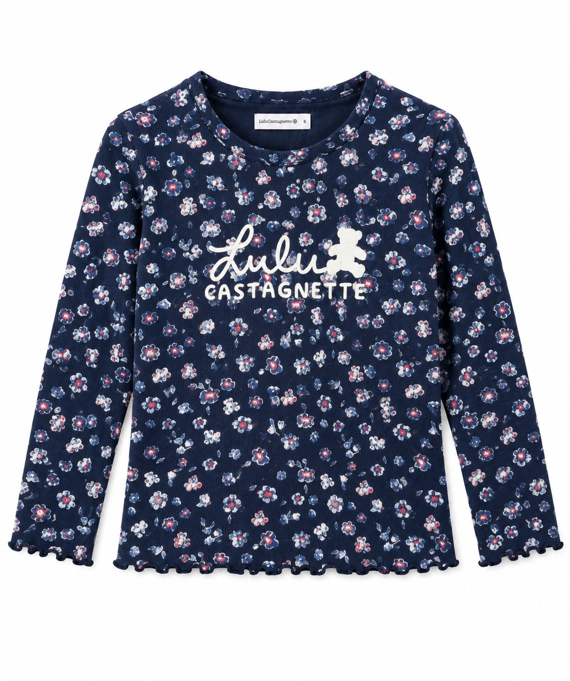 GÉMO Lulu Castagnette navy floral long-sleeve girls' top, front view