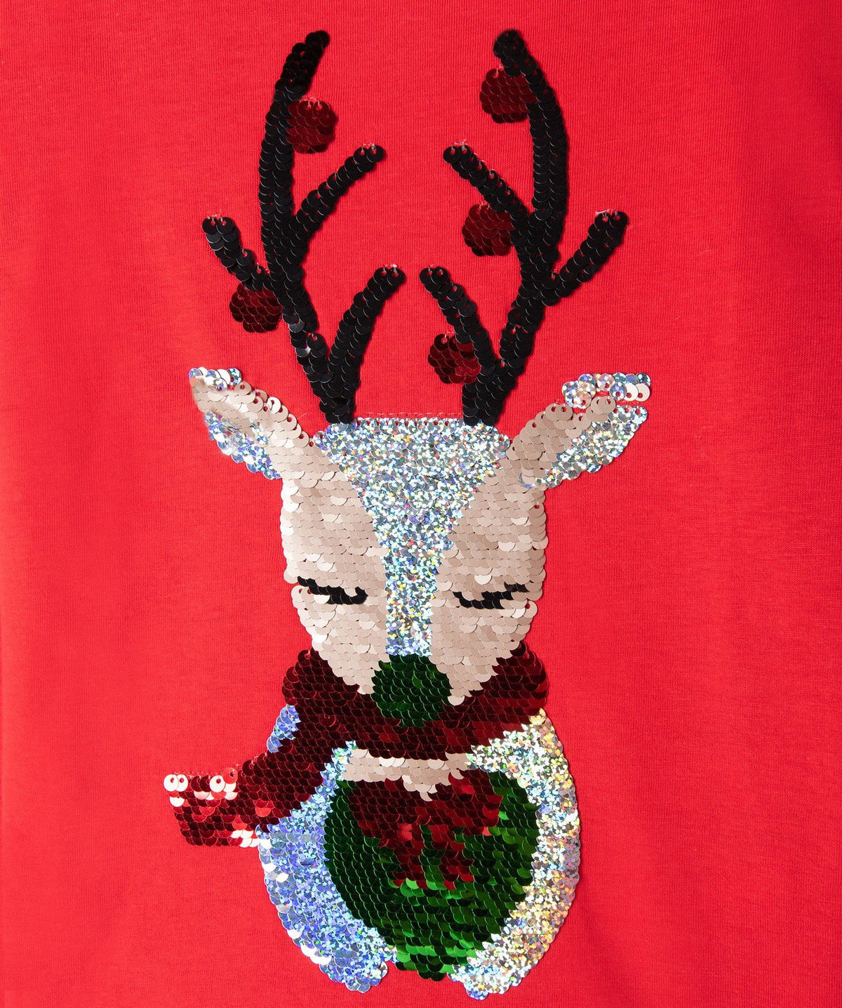 Gémo Girls’ Red Sequin Reindeer Christmas Long Sleeve Top