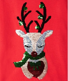 Gémo Girls’ Red Sequin Reindeer Christmas Long Sleeve Top