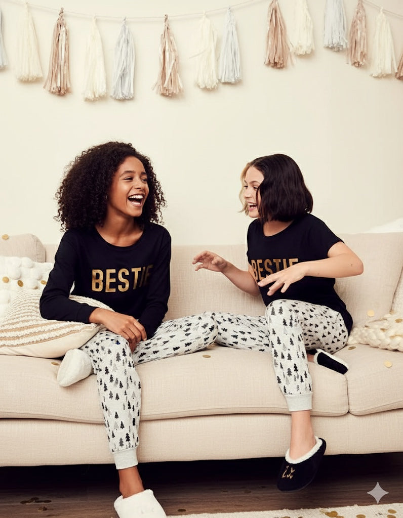 George Girls’ BESTIE Christmas Tree Print 2-Piece Pyjama Set