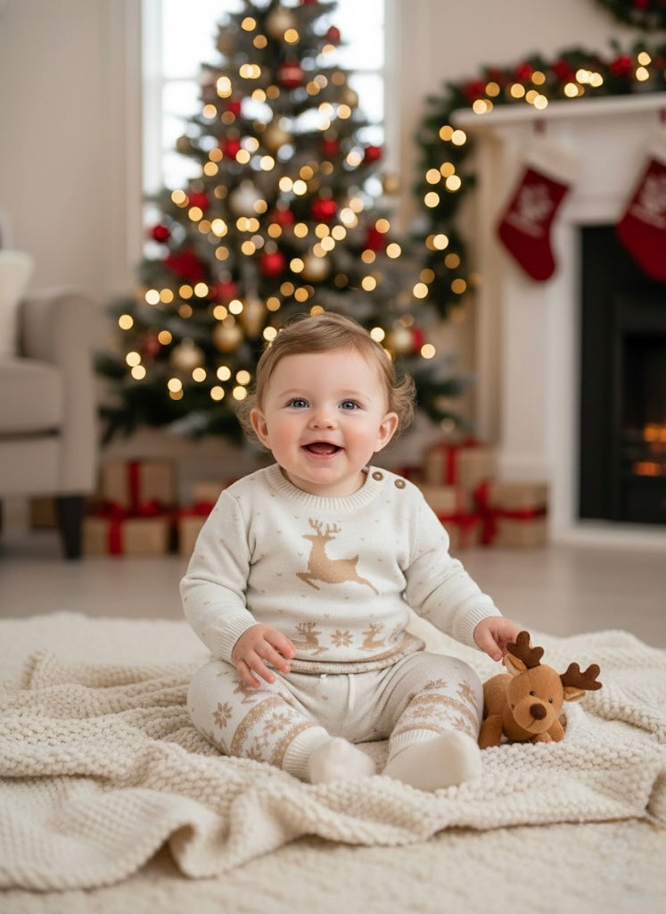 George Baby Cream Reindeer Knitted 2-Piece Christmas Set