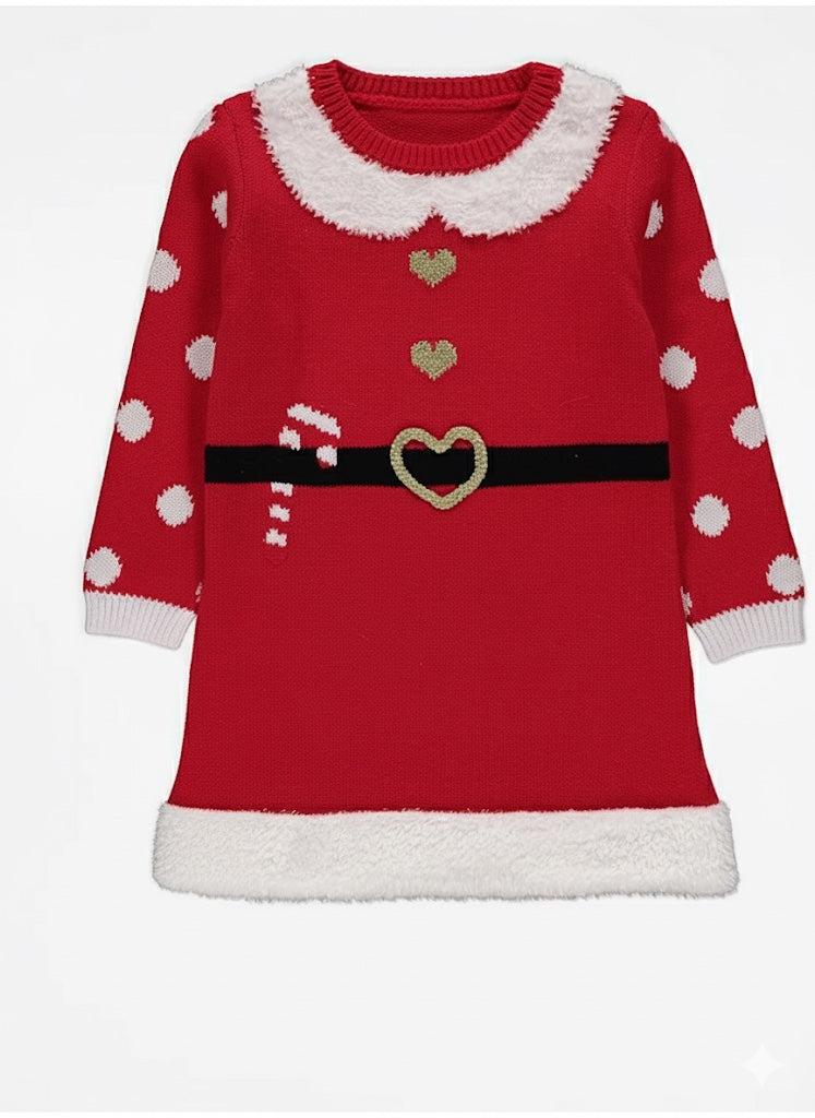 George Girls’ Red Santa Christmas Knitted Dress