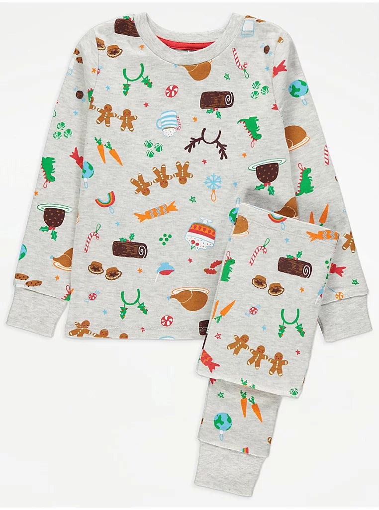 George Baby Grey Christmas Print 2-Piece Pyjama Set