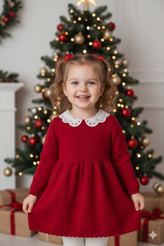 H&M Baby Girls’ Red Dress with White Broderie Collar